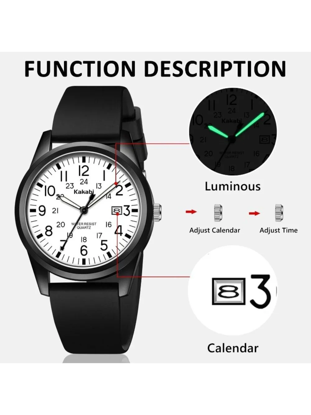 Men's Black Comfortable Silicone Strap Unisex Military Sport Analog Casual Watch